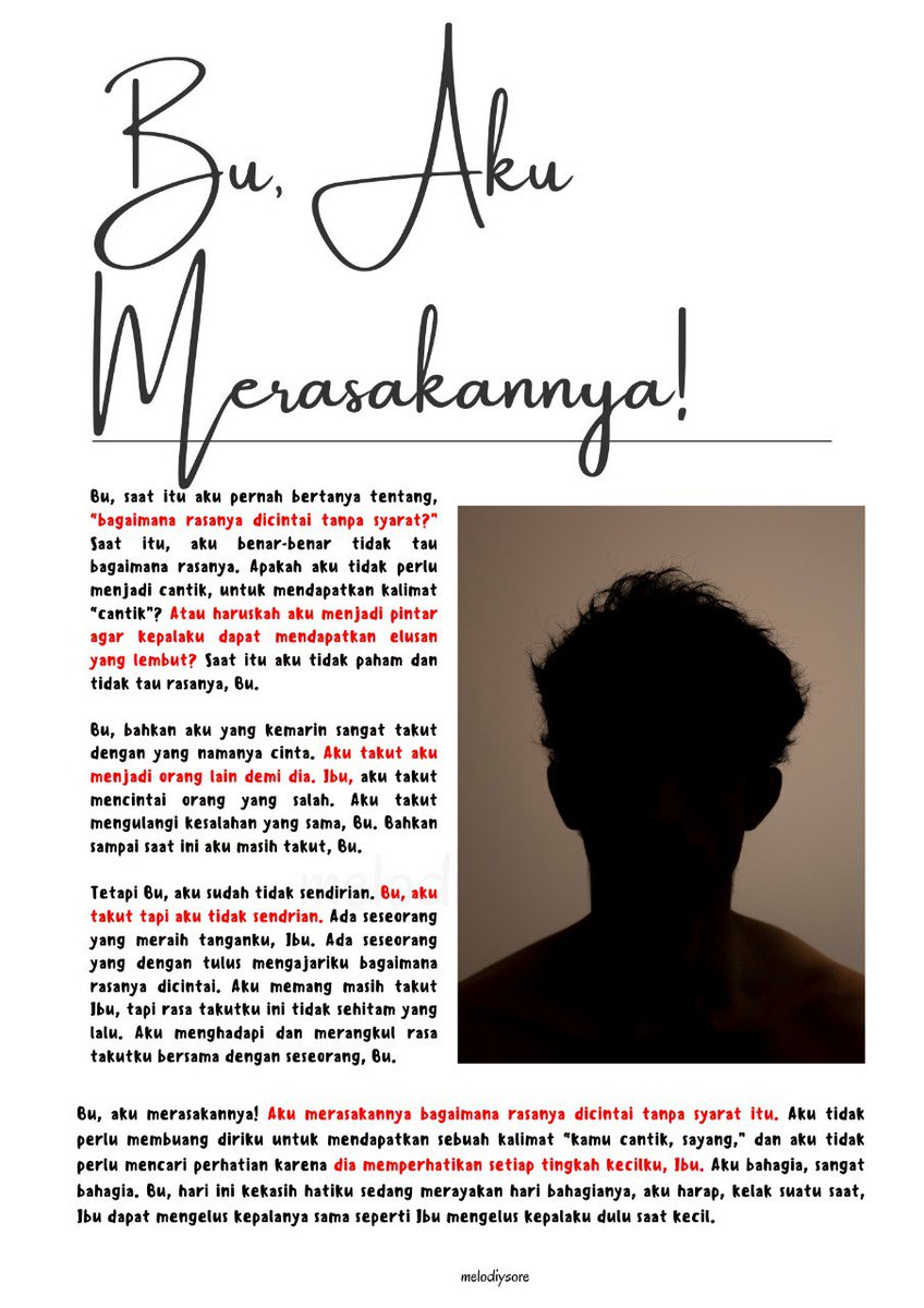 pgymyowl's tweet image. Bu, Aku Merasakannya!

Aku merasakan bagaimana rasanya dicintai tanpa syarat dan rasanya mencintai dengan merdeka! 

Bu, kekasihku hari ini sedang merayakan hari jadinya, semoga setiap langkah kehidupan yang ia ambil selalu diberkati ya, Ibu! @Excapts