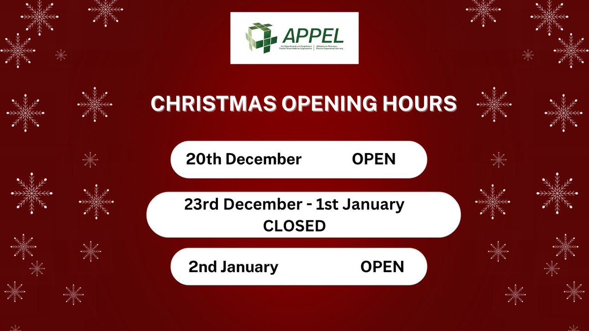 The APPEL office will close this Friday at 1pm for the Christmas break. We will reopen on Thursday the 2nd of January. Wishing all our students and stakeholders a joyful Christmas and a bright new year! #merrychristmas #happynewyear #2025