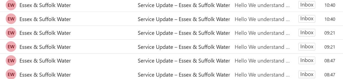 SimonBarrass2's tweet photo. @eswater_care have had 6 identical emails from you today about service disruption in my area. Great that you messaged me but getting the same one 6 times it looks like something has gone wrong with your CRM?? https://t.co/OGuw6Y7ahY