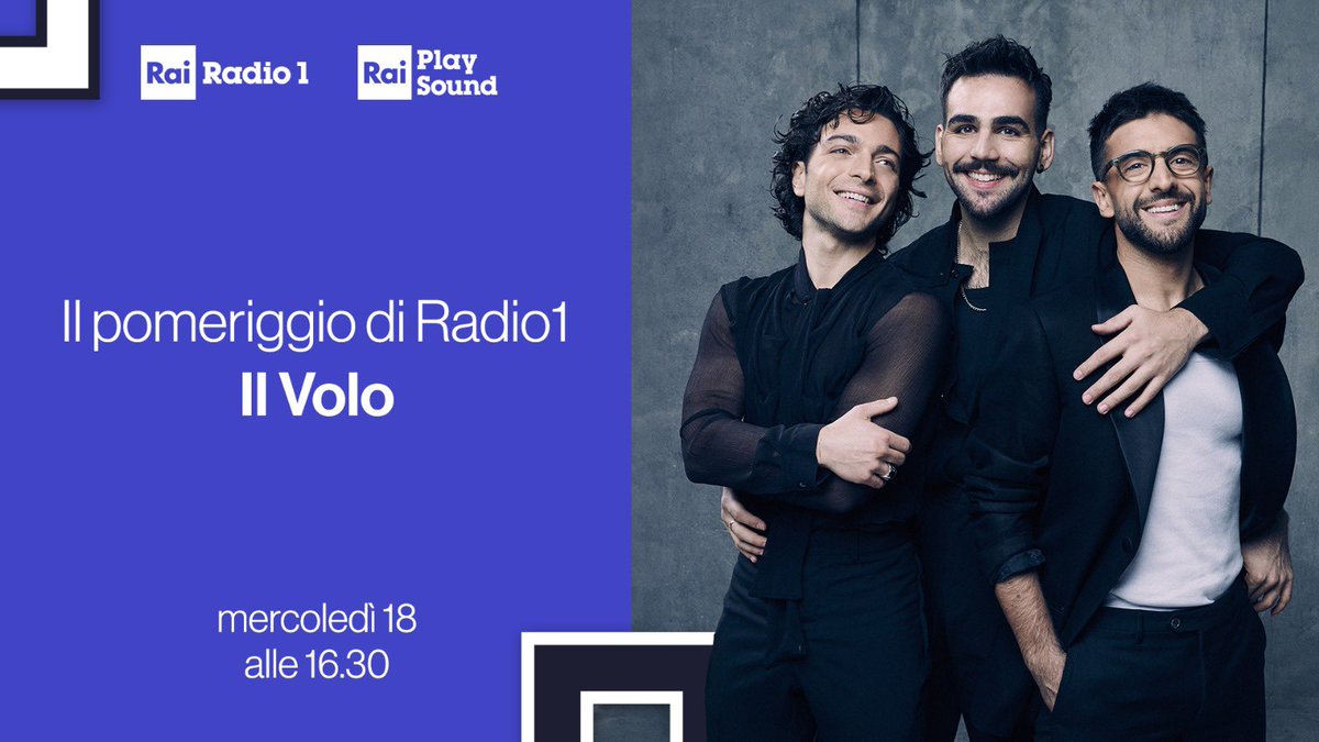 ❇️ Dopo il successo internazionale di #AdAstra a #IlPomeriggioDiRadio1 ci sono <a href="/ilvolo/">Il Volo</a> per presentare il loro nuovo singolo #TraLeOnde 🌊 

🎧 Ascolta #IlVolo dalle 16:30 su #Radio1 e <a href="/raiplaysound/">RaiPlay Sound</a> con Massimo Giraldi, <a href="/detommasi_de/">Claudio de Tommasi</a> e <a href="/SimonaArrigoni1/">SimonaArrigoni</a> 
👉 raiplaysound.it/radio1