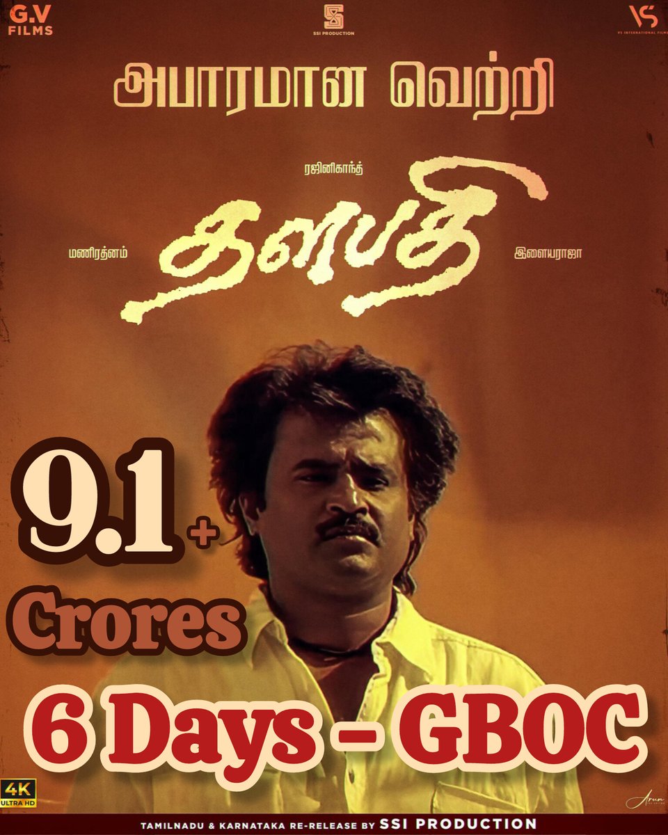 #ThalapathiReRelease - 48000+Tickets in Tue(17th Dec) 

🔹Gross Collections - 9.1+Crs🔹

🔥🔥🔥Record Alert🔥 🔥🔥

First Indian Movie Rerelease to beat its Original Release Collection 🧐😳

<a href="/rajinikanth/">Rajinikanth</a> 's #Thalapathi released in 1991 has grossed 9Crs &amp; became an Industry Hit 😱
