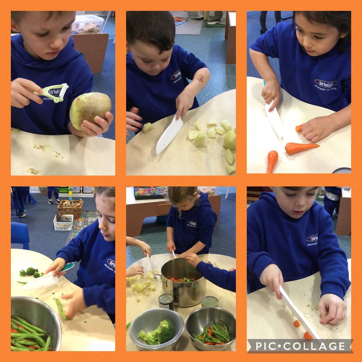 Reception cooking vegetable soup for their DT topic this term.