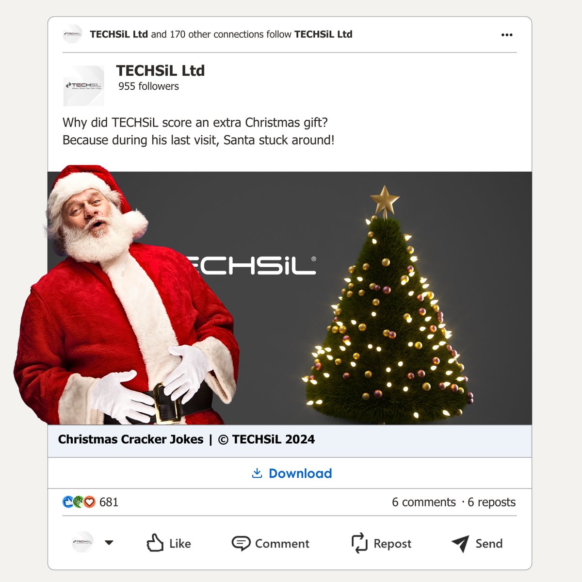 Techsil's tweet image. Why did TECHSiL score an extra Christmas gift? 
Because during his last visit, Santa stuck around!
🌐techsil.co.uk
#christmacountdown #TECHSiL #christmasjokes