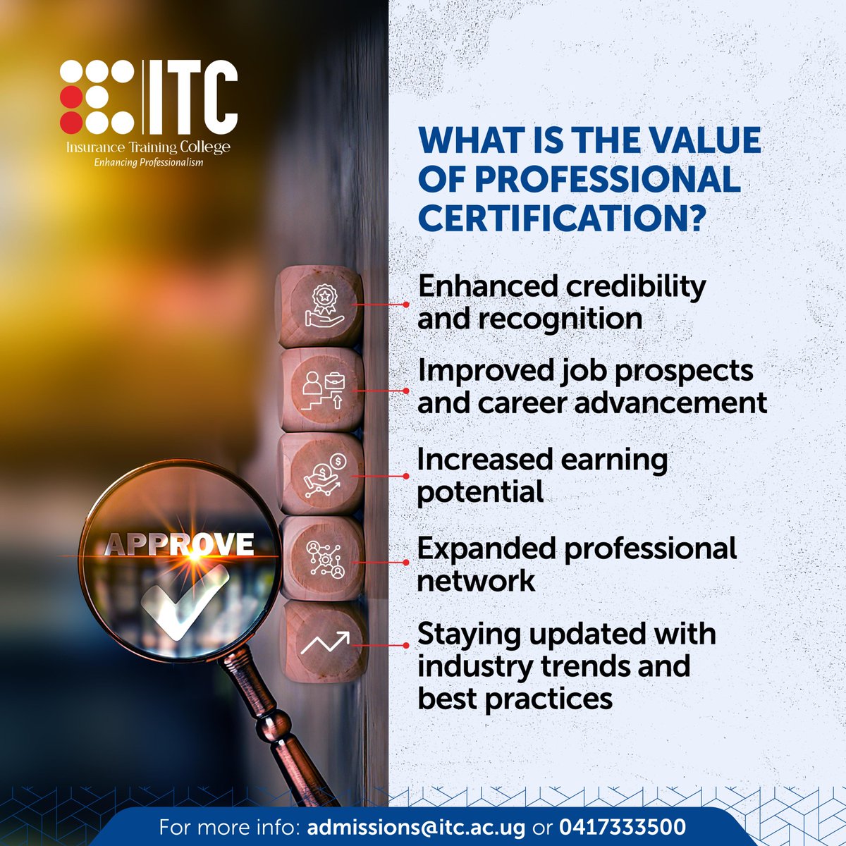 ITC_Kampala's tweet image. Invest in your professional growth! Apply for a course at Insurance Training College today and enhance your professionalism.

#ProfessionalCertification #InsuranceEducation #CareerGrowth #ITC