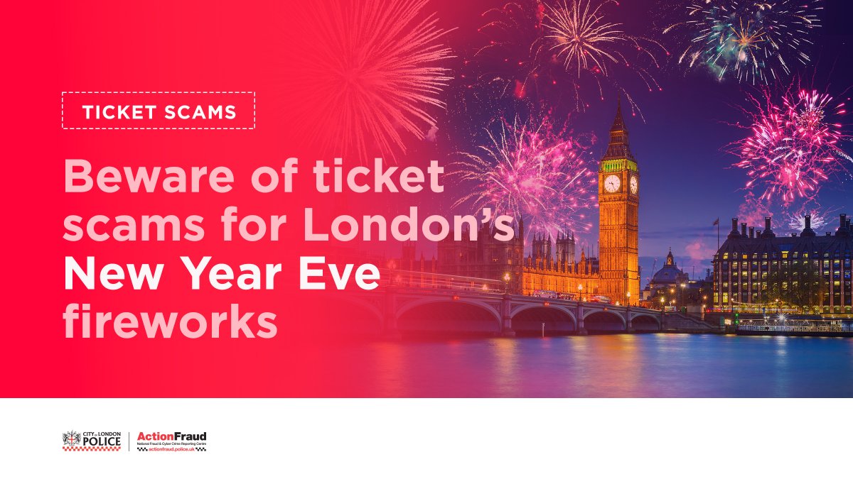 ⚠️Looking for tickets for the NYE’s fireworks display? All tickets are now sold out, so remember:

✅Only buy from the venue’s box office, official promoter or agent, or a reputable ticketsite.

✅Be wary of unsolicited emails, texts or adverts offering unbelievably good deals on