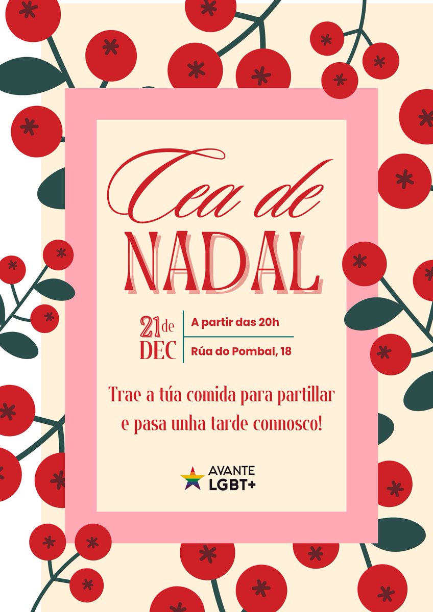 Un ano máis, Avante LGBT+ Compostela ofrecemos un espazo de seguranza e cariño para todas as persoas queer que nestas datas somos rexeitadas pola súa identidade. 

Anímate e vén pasar unha tarde connosco!