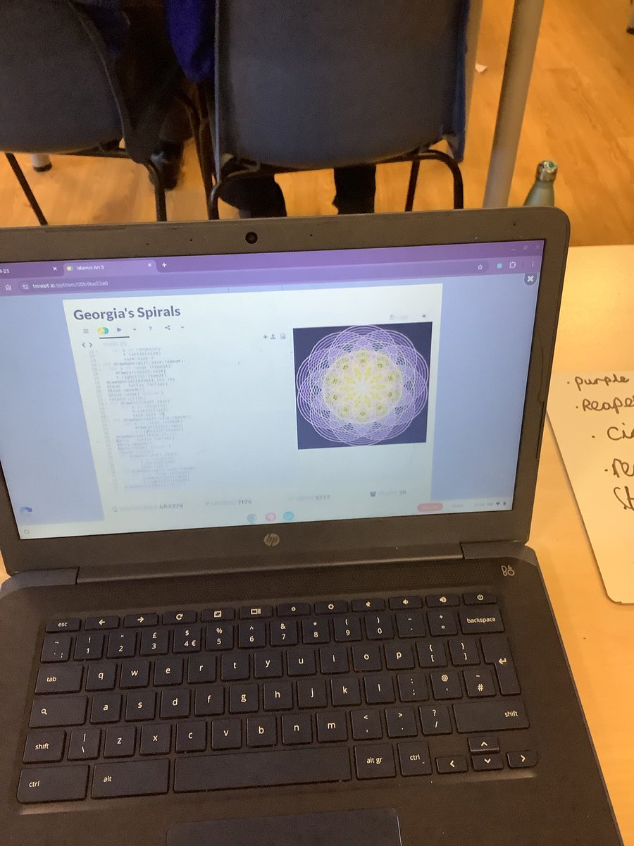 OakDallamCPS's tweet photo. We learned how to programme loops  and then used this knowledge to programme the loops to make Islamic style art.
#DallamComputing https://t.co/avkKDW3h4F