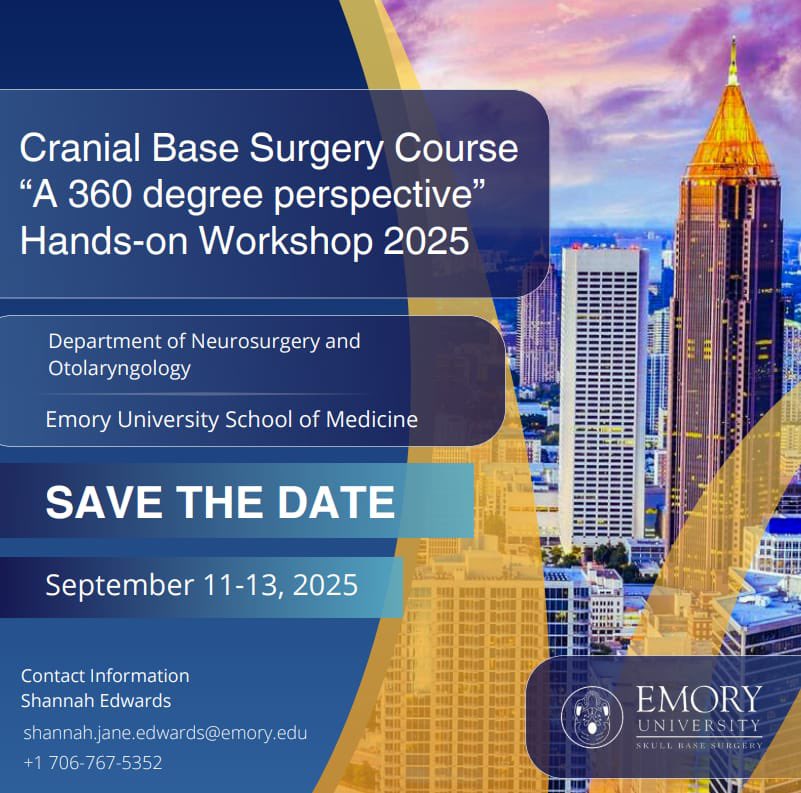 Leonardo Tariciotti, M.D. (@leonard_t_md) on Twitter photo Save the date (and your spot) for the Emory 2025 skull base anatomy course. 🧠 see you there.
<a href="/gpradil2/">Gustavo Pradilla</a> <a href="/GarzonMuvdi/">Tomas Garzon-Muvdi</a> <a href="/EmoryNeurosurg/">Emory Neurosurgery</a> <a href="/EmorySkullBase/">Emory Skull Base Surgery</a> <a href="/EmoryUniversity/">Emory University</a> Save the date (and your spot) for the Emory 2025 skull base anatomy course. 🧠 see you there.
<a href="/gpradil2/">Gustavo Pradilla</a> <a href="/GarzonMuvdi/">Tomas Garzon-Muvdi</a> <a href="/EmoryNeurosurg/">Emory Neurosurgery</a> <a href="/EmorySkullBase/">Emory Skull Base Surgery</a> <a href="/EmoryUniversity/">Emory University</a>