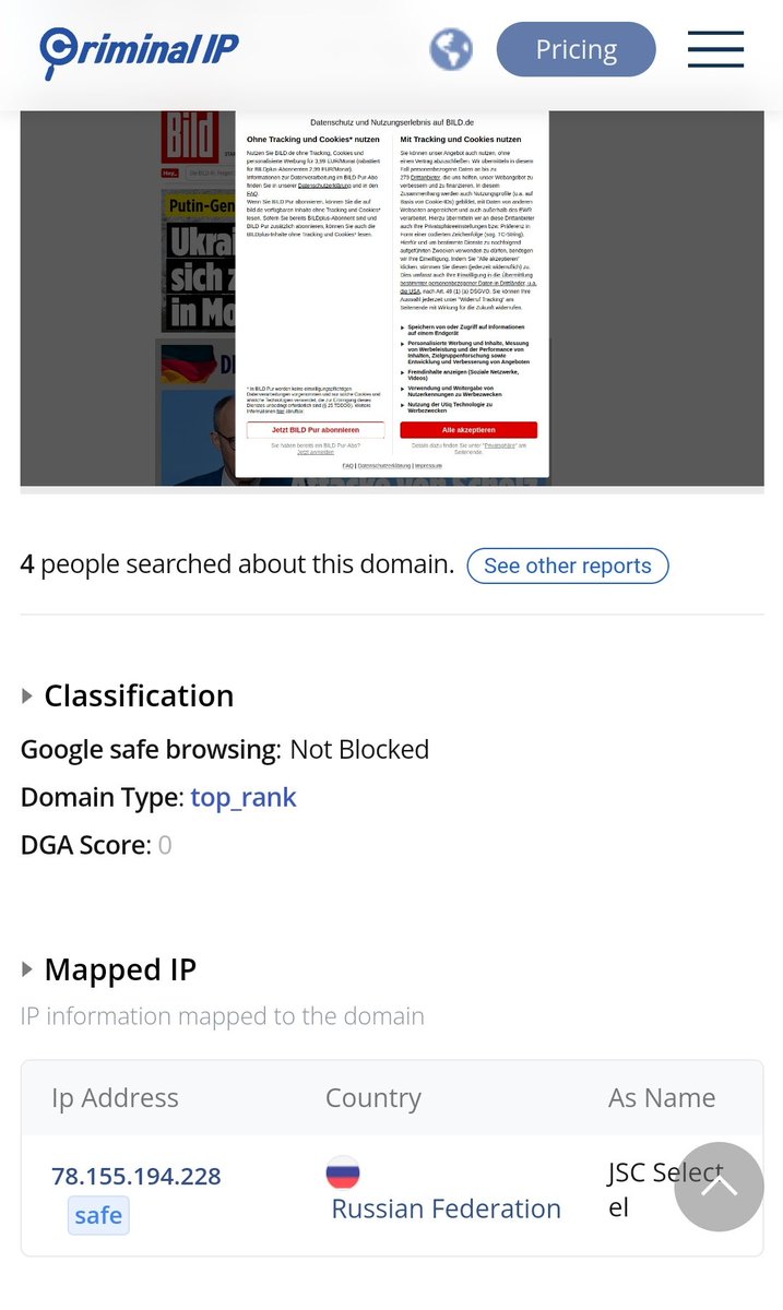 SedimentIV's tweet image. Das ganze ist recht perfide, zum einen zeigen Recherchen dass all diese Anzeigen aus Russland geschaltet werden, obwohl in Russland diese App  gesperrt ist. 
Hier wird unter anderem eine Sicherheitslücke &quot;IFrame&quot; im CMS von @Bild ausgenutzt
#Clickjacking