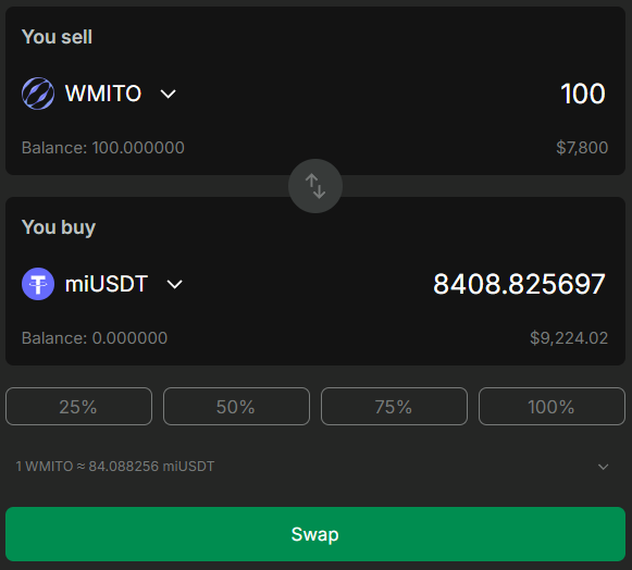 tobific's tweet photo. Don't have assets to make $150k volume?

Use $WMITO

- Go to Telo
- Click on "Wrap/Unwrap"
- Wrap 90% $MITO to $WMITO

- Go to chromo
- Swap in $WMITO - $miUSDT pair
- Make $150k Volume
- Unwrap $WMITO back to $MITO

Get 3000k XPs daily for Mitosis testnet
Easy peasy 😉