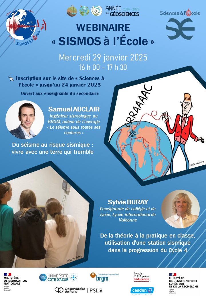 Sciences à l'École (@sciences_ecole) on Twitter photo « SISMOS à l'École » - Nouveau webinaire à destination des enseignants !
📅 mercredi 29 janvier 2025 à 16h
📜Plus d'info et inscriptions : sciencesalecole.org/webinaire-sism…
<a href="/education_gouv/">Ministère Éducation nationale</a> <a href="/sup_recherche/">Ministère Enseignement supérieur et Recherche</a> <a href="/Obs_Paris/">Observatoire de Paris | PSL</a> <a href="/Casden_BP/">CASDEN</a> <a href="/MAIF/">MAIF</a> <a href="/BRGM_fr/">BRGM</a> <a href="/CIV_FRANCE/">Campus International Valbonne</a> <a href="/EdumedObs/">edumed-obs</a> « SISMOS à l'École » - Nouveau webinaire à destination des enseignants !
📅 mercredi 29 janvier 2025 à 16h
📜Plus d'info et inscriptions : sciencesalecole.org/webinaire-sism…
<a href="/education_gouv/">Ministère Éducation nationale</a> <a href="/sup_recherche/">Ministère Enseignement supérieur et Recherche</a> <a href="/Obs_Paris/">Observatoire de Paris | PSL</a> <a href="/Casden_BP/">CASDEN</a> <a href="/MAIF/">MAIF</a> <a href="/BRGM_fr/">BRGM</a> <a href="/CIV_FRANCE/">Campus International Valbonne</a> <a href="/EdumedObs/">edumed-obs</a>