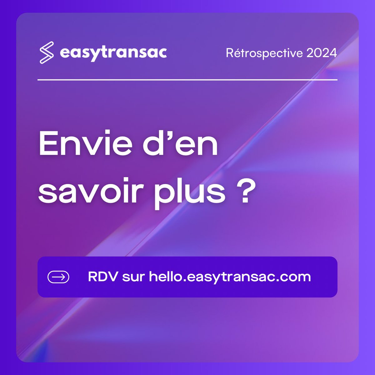 🚀 Easytransac en 2024 : Une année d'innovations et d'évolutions ! 🌟

2024 a été une année riche en changements pour Easytransac ! 💼 Nous avons redoublé d'efforts pour vous offrir des solutions toujours plus adaptées à vos besoins 💪.