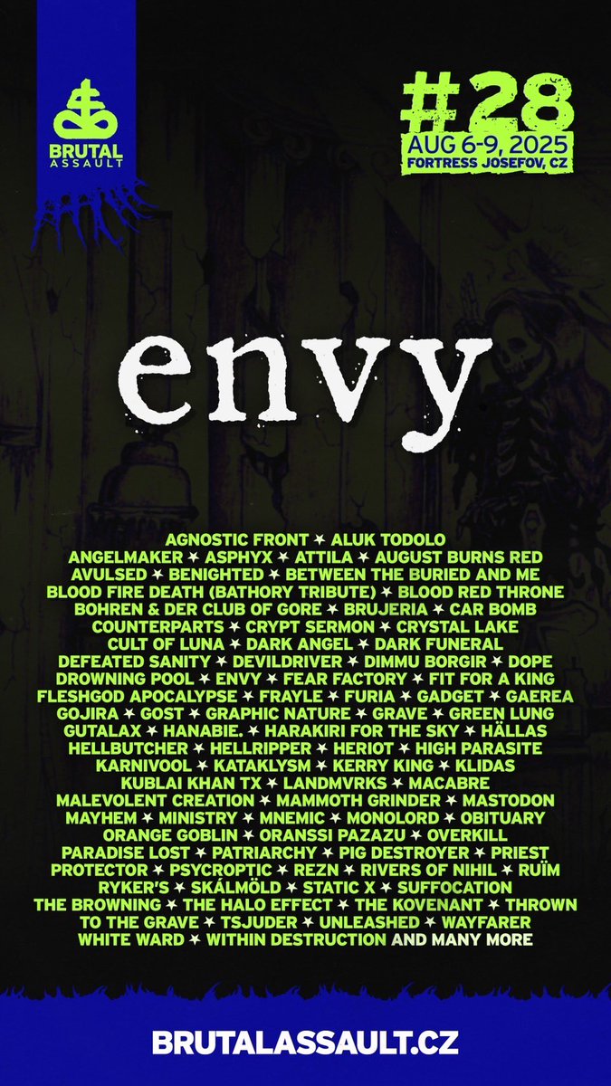 envy band Official (@envybandjpn) on Twitter photo envy will be joining Brutal Assault 2025 <a href="/brutal_assault/">Brutal Assault</a>
See you in Jaroměř -Josefov Fortress!
#envy #brutalassault
brutalassault.cz/cs envy will be joining Brutal Assault 2025 <a href="/brutal_assault/">Brutal Assault</a>
See you in Jaroměř -Josefov Fortress!
#envy #brutalassault
brutalassault.cz/cs