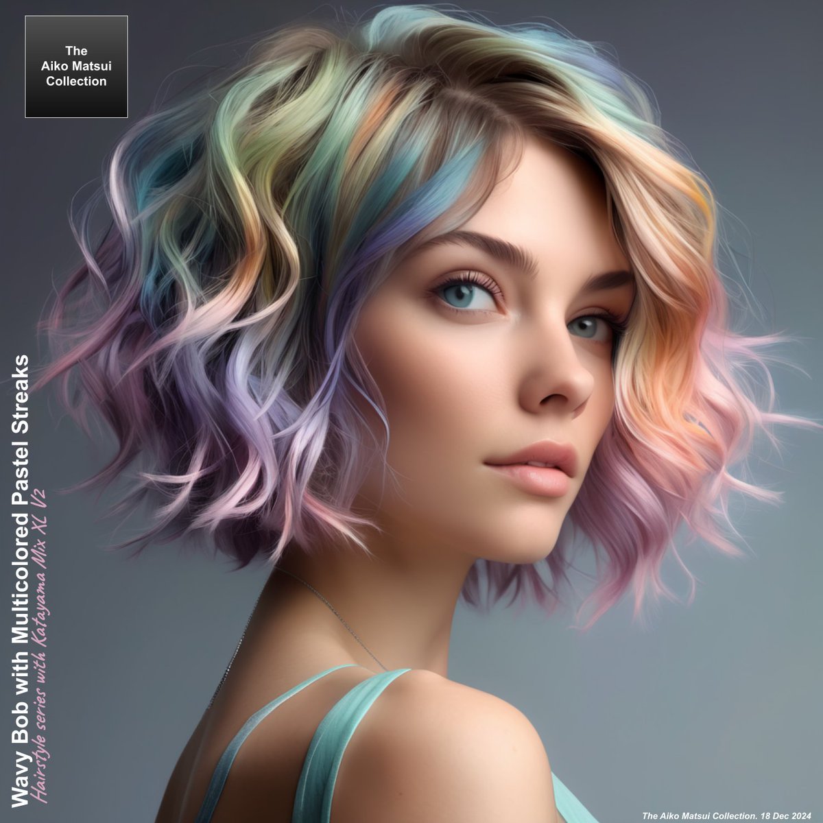 LoveAiko2003's tweet photo. Hairstyle Collection with Katayama Mix XL V2 
(Wavy Bob with Multicolored Pastel Streaks) 
#katayamaMixXLV2 #Hairstyles  😘 

Settings:
CLIP Skip: 3  
Sampler: dpmpp_sde   
Scheduler: karras  
Steps: 60  
Aspect Ratio: 1:1    
#AIart #aigeneratedimages #AikoComparesAI #AI #AIArt #SDXL #StableDiffusion
@Dokko57932483