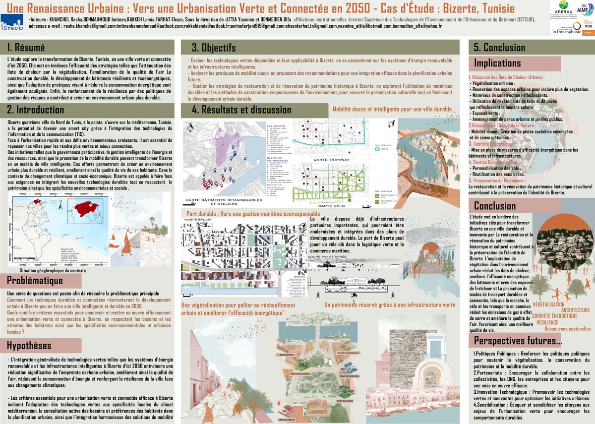 BleunvenCharlo1's tweet image. [#Concours] Appel à projets "Quelles formes prendront les villes en 2050 ?"
🟢 Une #renaissance urbaine : vers une #urbanisation #verte et #connectée en 2050
➡️ cutt.ly/yeBKCAfe.
#UrbanismeEnFrancophonie #CIUF #Bizerte #Tunisie @Aperau_Internat