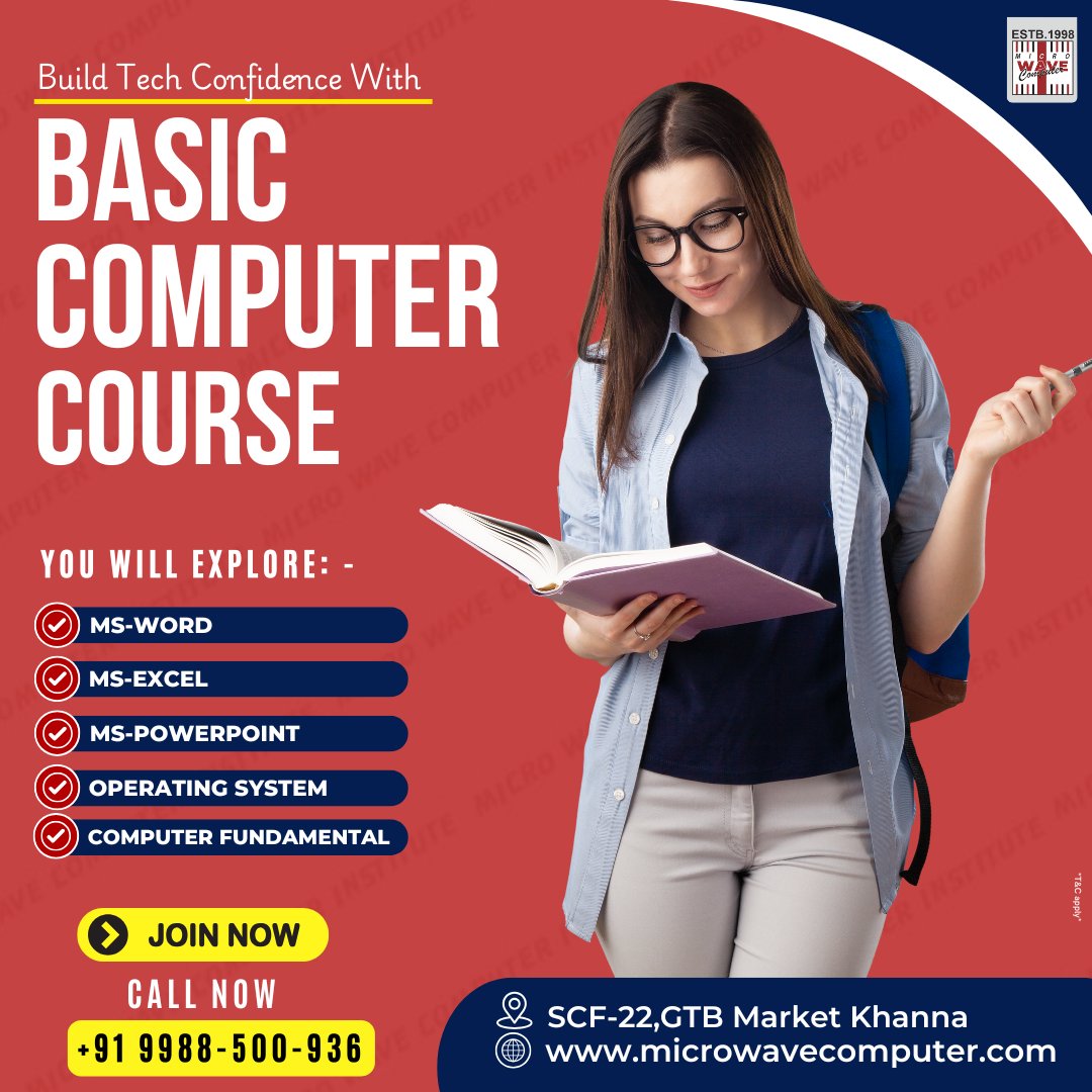 mwc_98's tweet image. 👉 From beginner to confident! 🖥️ Join our Basic Computer Course and excel in the digital era. 🌏
📲Call for more information-99885-00936
📌SCF-22, GTB Market, Khanna
#basiccomputercourse #TechSkills #computertraining #digitallearning #TechForBeginners #microwavecomputer #khanna