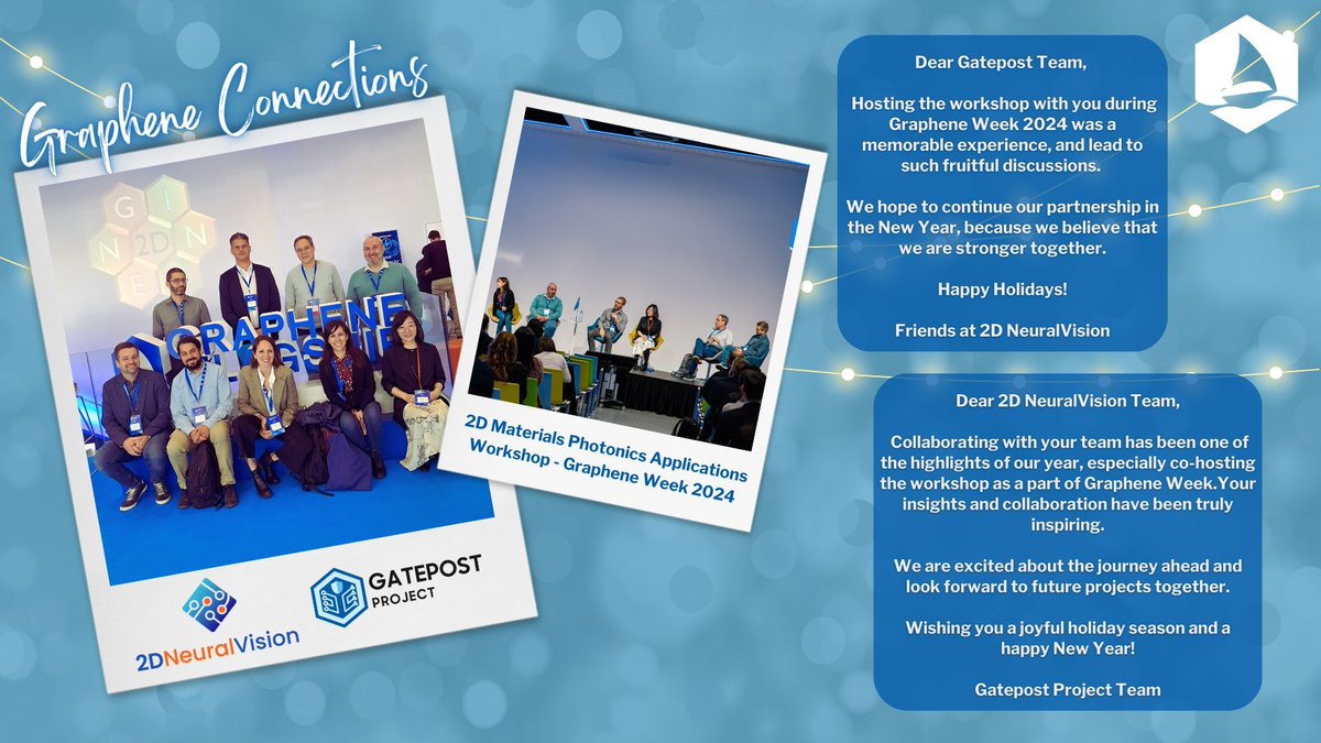 GrapheneEU's tweet image. GATEPOST and @2DNeuralVision are each other's Graphene Connections! 

They joined forces to co-organise a workshop during #GrapheneWeek2024, where we shed light on #2Dmaterials for #photonicapplications with 6 renowned experts from 6 different countries! 

#2DM #photonics