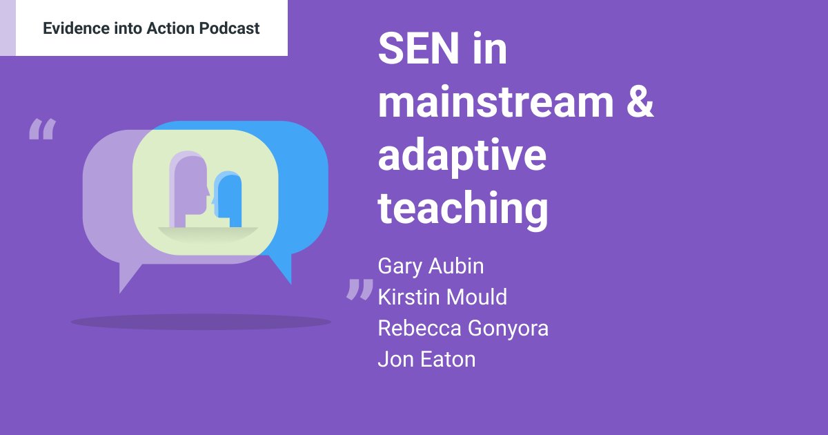 EEF (@educendowfoundn) on Twitter photo š§ āEvidence into Actionā
This episode of our podcast, focuses on supporting pupils with SEN in mainstream schools.
Featuring <a href="/SENDMattersUK/">Gary Aubin</a>, <a href="/kirsten_mould/">Kirsten Mould</a>, Rebecca Gonyora of <a href="/WholeSchoolSEND/">Whole School SEND</a> and Jon Eaton of <a href="/KCCResearchSch/">Devon RSN</a>.
Tune in: eef.li/gXjLJz š§ āEvidence into Actionā
This episode of our podcast, focuses on supporting pupils with SEN in mainstream schools.
Featuring <a href="/SENDMattersUK/">Gary Aubin</a>, <a href="/kirsten_mould/">Kirsten Mould</a>, Rebecca Gonyora of <a href="/WholeSchoolSEND/">Whole School SEND</a> and Jon Eaton of <a href="/KCCResearchSch/">Devon RSN</a>.
Tune in: eef.li/gXjLJz
