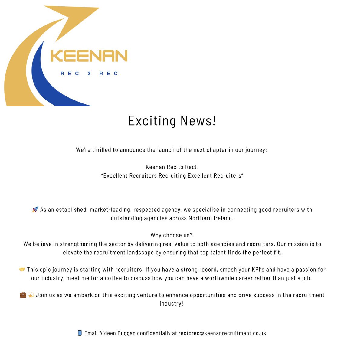 Keenan_Rec2Rec's tweet photo. ๐ Exciting News ๐
Itโs launch day!!
Contact @AideenDuggan for a confidential chat T:02890021616 or rectorec@keenanrecruitment.co.uk
#Rec2Rec #Recruitment #NorthernIreland #RecruitmentAgency https://t.co/4Z1BYHK3Nu