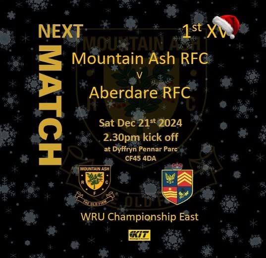 What a way to finish first half of the season before the turn of fixtures, with a Christmas derby against locals @Aberdare_RFC !!
 Why not come down and support #TheOldFirm whilst wearing your Christmas jumpers - for what’s guaranteed to be a mouth watering fixture 💛🖤