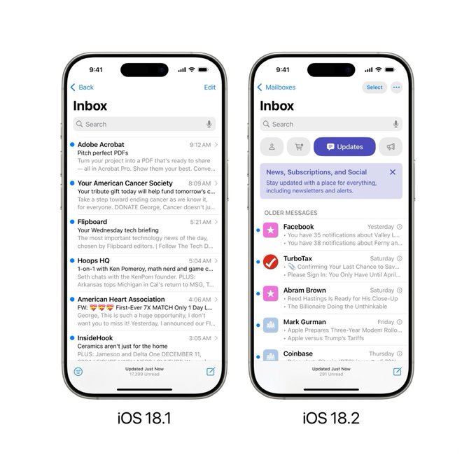 SandipM62146287's tweet photo. Mail app in iOS 18.1 vs iOS 18.2
#Apple #iPhone #ios18 #ios182 #ios181 https://t.co/OfIs3LIb1u