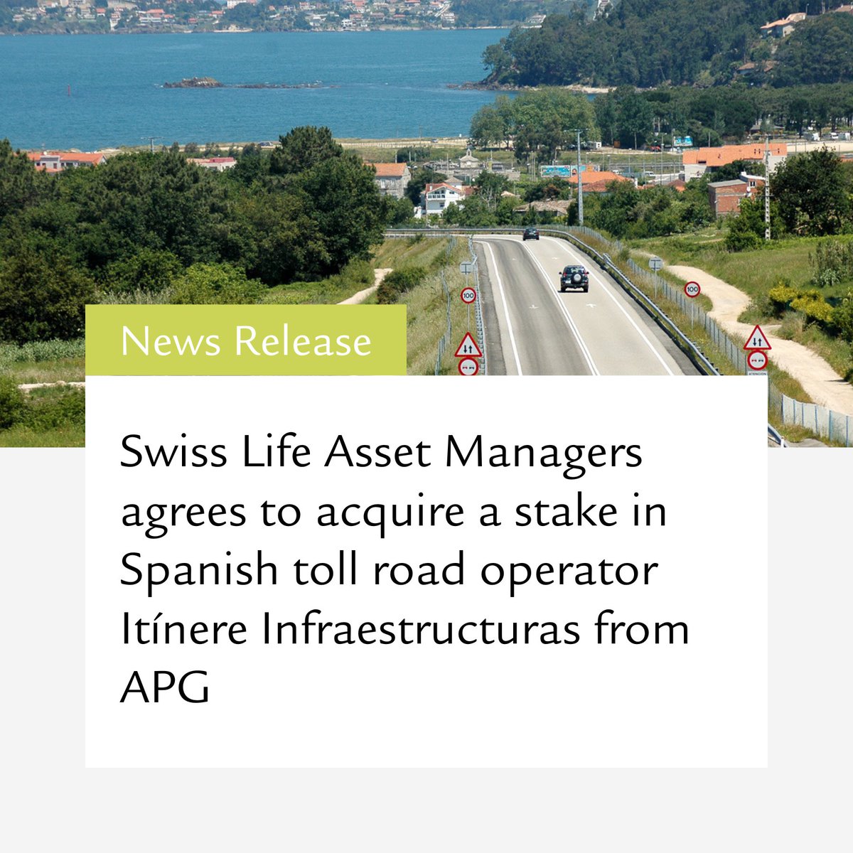 📢 𝗜𝗻𝘃𝗲𝘀𝘁𝗺𝗲𝗻𝘁 𝗡𝗲𝘄𝘀: We’re excited to share that Swiss Life Asset Managers, on behalf of one of its funds, and APG have agreed to invest in Itínere Infraestructuras, one of Spain’s leading toll-road operators. Read more: 👉ch.swisslife-am.com/en/home/media/… #Infrastructure