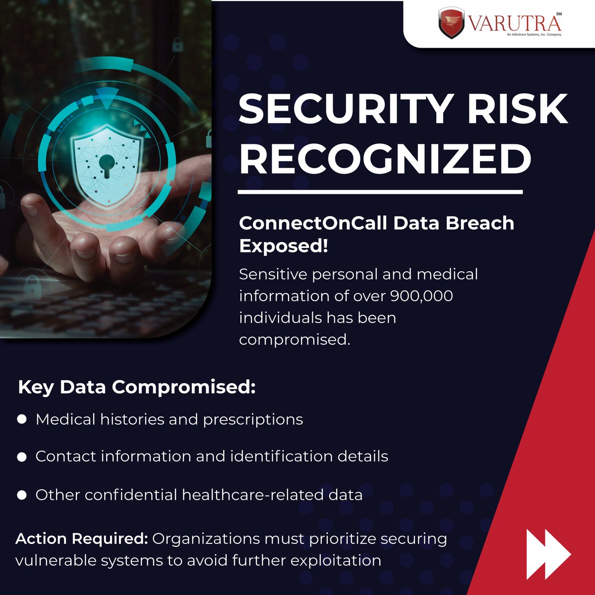 varutra's tweet image. ConnectOnCall Data Breach Alert! 🚨
Over 900,000 individuals&apos; personal and medical data exposed in a critical cybersecurity breach. Protect your organization with advanced solutions to stay secure and compliant.#VarutraSolutions #ThreatIntelligence #IncidentResponse