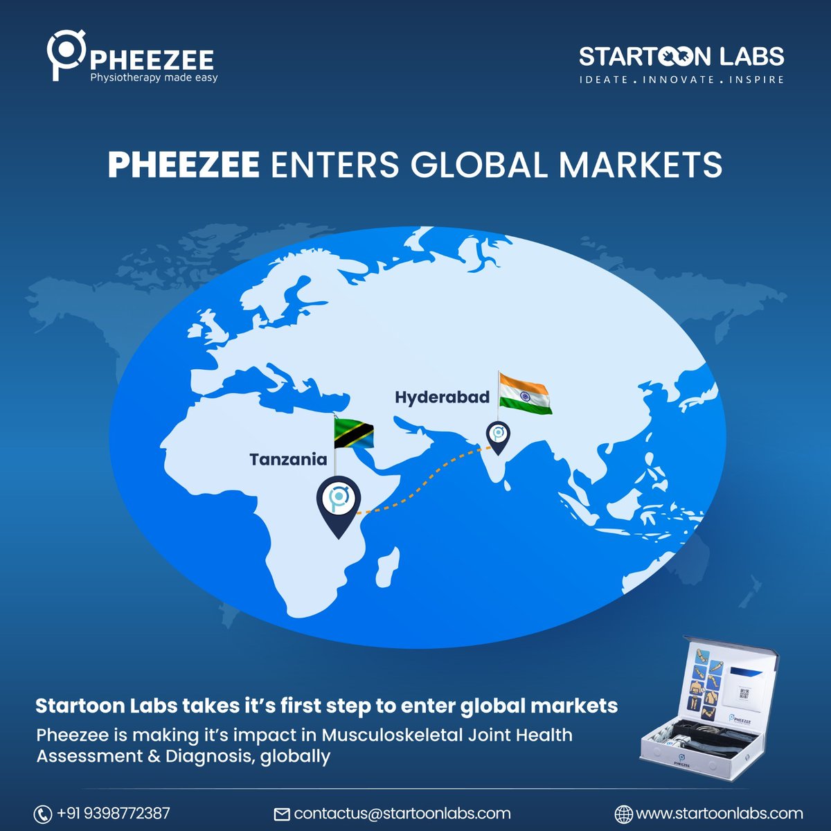 startoonlabs's tweet image. Pheezee goes global!

Our innovative, patented product Pheezee, registered with CDSCO and USFDA, has made its debut in Tanzania 🇹🇿.

#Rehabilitation #Telerahab #IoTDevice #JointHealth #MedicalTechnology #GlobalExpansion #AffordableHealthcare #startoonlabs #pheezee  #wearabledevic