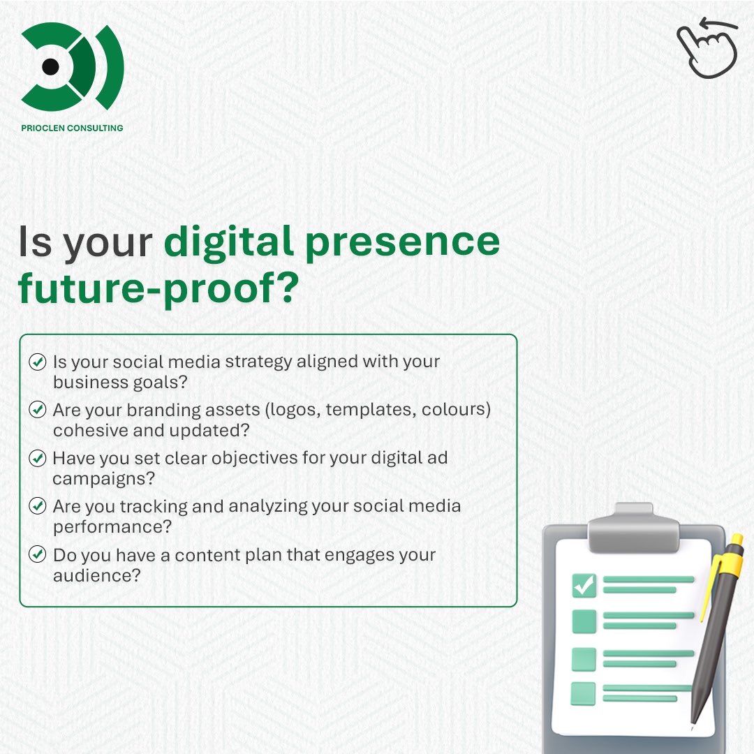 prioclen's tweet photo. Is your business ready for 2025?!
Go through the checklist to find out. 

Let’s get your business ready for the new year.

#prioclenconsulting #2025 #regulatorycompliance #cybersecurity #digitalpositioning #strategy https://t.co/yNuoZh2Ee4