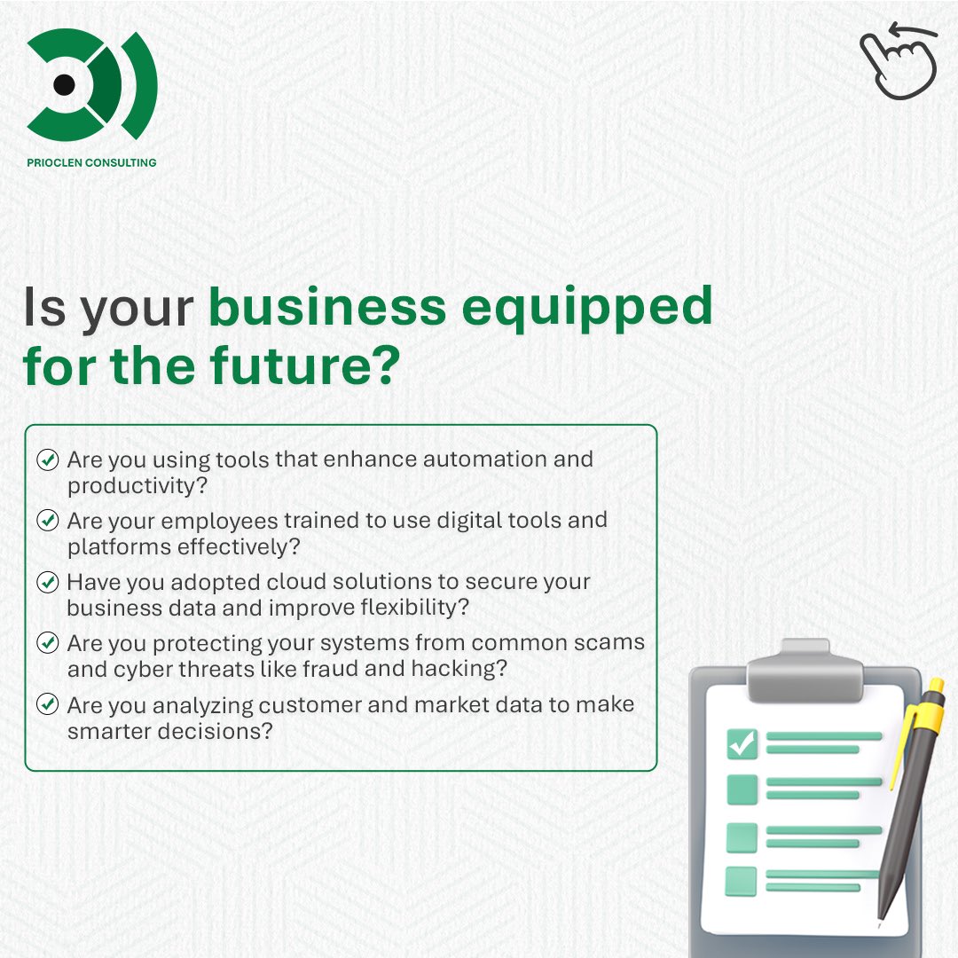 prioclen's tweet photo. Is your business ready for 2025?!
Go through the checklist to find out. 

Let’s get your business ready for the new year.

#prioclenconsulting #2025 #regulatorycompliance #cybersecurity #digitalpositioning #strategy https://t.co/eKSaH8ORbX