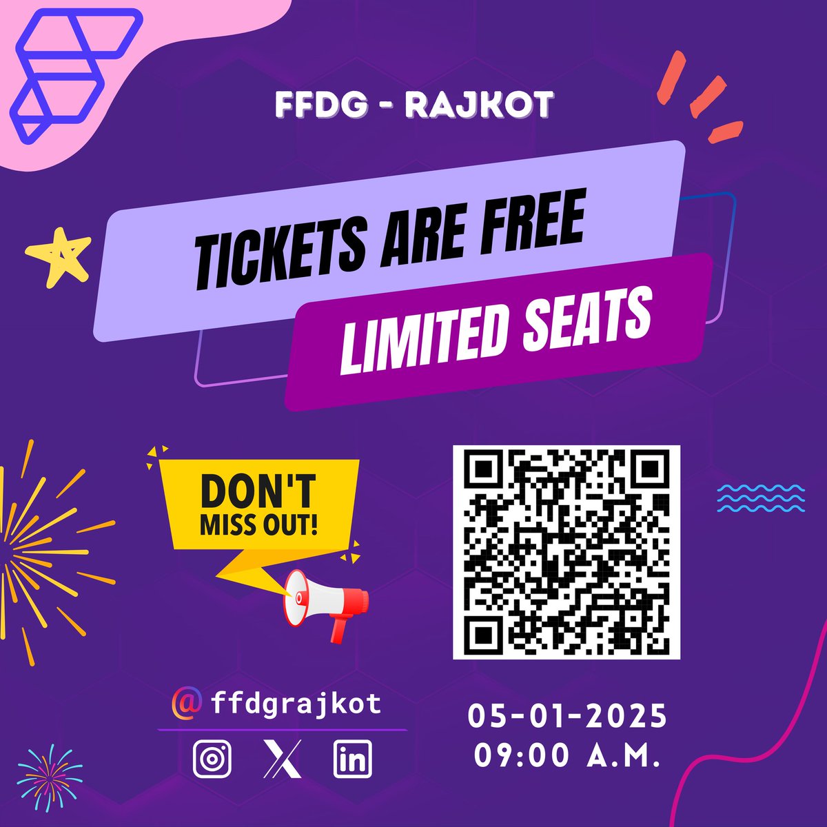 ffdgrajkot's tweet photo. 🚀 FFDG - RAJKOT 🚀
🎟️ Tickets are FREE but LIMITED!

📅 05-01-2025 | ⏰ 09:00 A.M.

🔗 Scan the QR Code &amp; Grab Your Seat!
👉 Register now: https://t.co/Oejbvmp1SC

⚡ Follow us: @ffdgrajkot

#FFDGRajkot #flutterflow #Rajkot #TechEvents https://t.co/0f5VlZSAfY