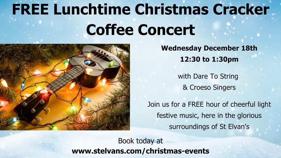 St Elvan's (@st_elvans) on Twitter photo TODAY! Wednesday December 18th at 12:30pm, donβt miss the FREE Highly Strung Lunchtime Christmas Cracker Coffee Concert and a massive dose of Christmas cheer with the Highly Strung String Band and Croeso Singers. FREE today, here at St Elvan's <a href="/St_Elvans/">St Elvan's</a>
ticketsource.co.uk/stelvans TODAY! Wednesday December 18th at 12:30pm, donβt miss the FREE Highly Strung Lunchtime Christmas Cracker Coffee Concert and a massive dose of Christmas cheer with the Highly Strung String Band and Croeso Singers. FREE today, here at St Elvan's <a href="/St_Elvans/">St Elvan's</a>
ticketsource.co.uk/stelvans