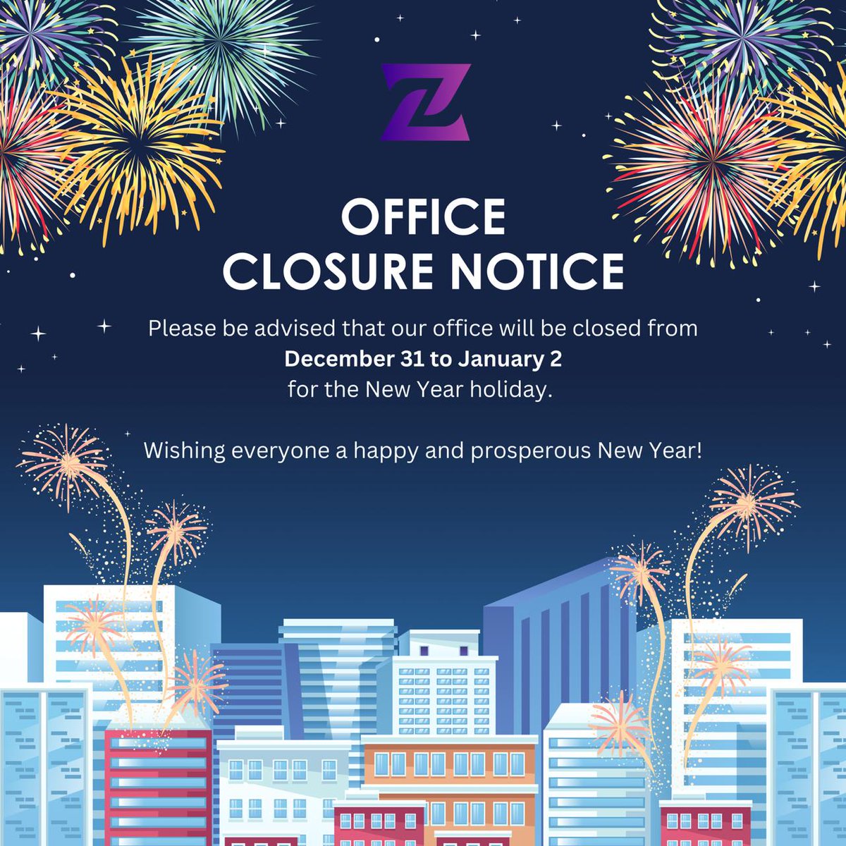 Stanza Technologies New Year Closure: Our office will be closed from December 31 to January 2. Wishing you a happy and prosperous New Year!🎆