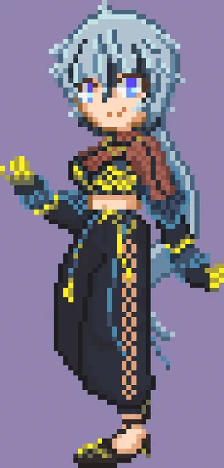 wipやっぱりむずーい。細かい部分をどうやって落とし込むかがドット絵の難しいところだと思うし、楽しいところだと思う。 #どっとライブドット絵部 