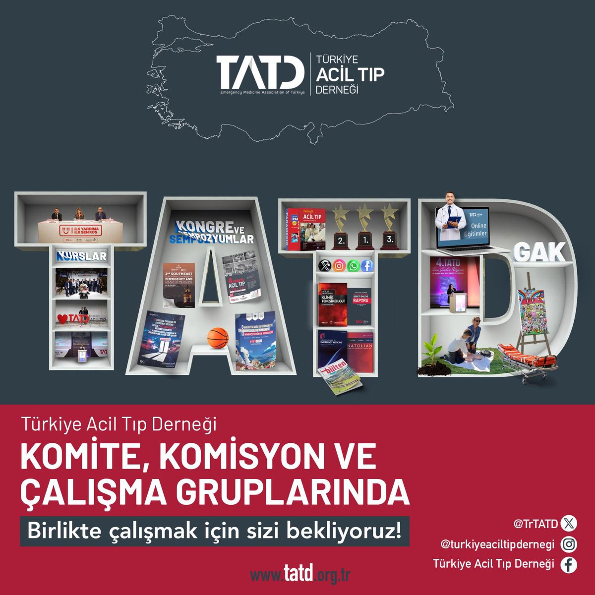 🌟Acil tıp katkılarınızla büyüyor!🌟

 🫶🏻Türkiye Acil Tıp Derneği komite, komisyon ve çalışma gruplarında birlikte çalışmak için sizleri bekliyoruz. 

🫶🏻Siz de TATD bünyesinde çeşitli faaliyetlerde acil tıbba katkıda bulunmayı dilerseniz bilgi@tatd.org.tr adresinden bizimle