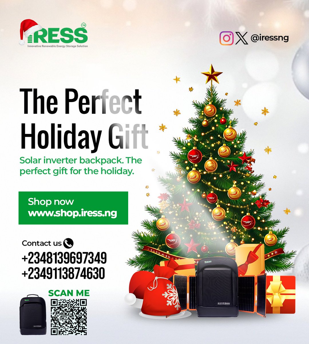 Iressng's tweet photo. Santa's got a new favorite this year! The Solar Inverter Backpack is not just a gift -It's a game changer!
Portable power, style and convenience all in one. Shop now and spread the magic of innovation!
👉https://t.co/0cTbySs2rf #SolarBackpack
#PerfectHolidayGift
#PowerUpYourHo https://t.co/2kw9gqtyip