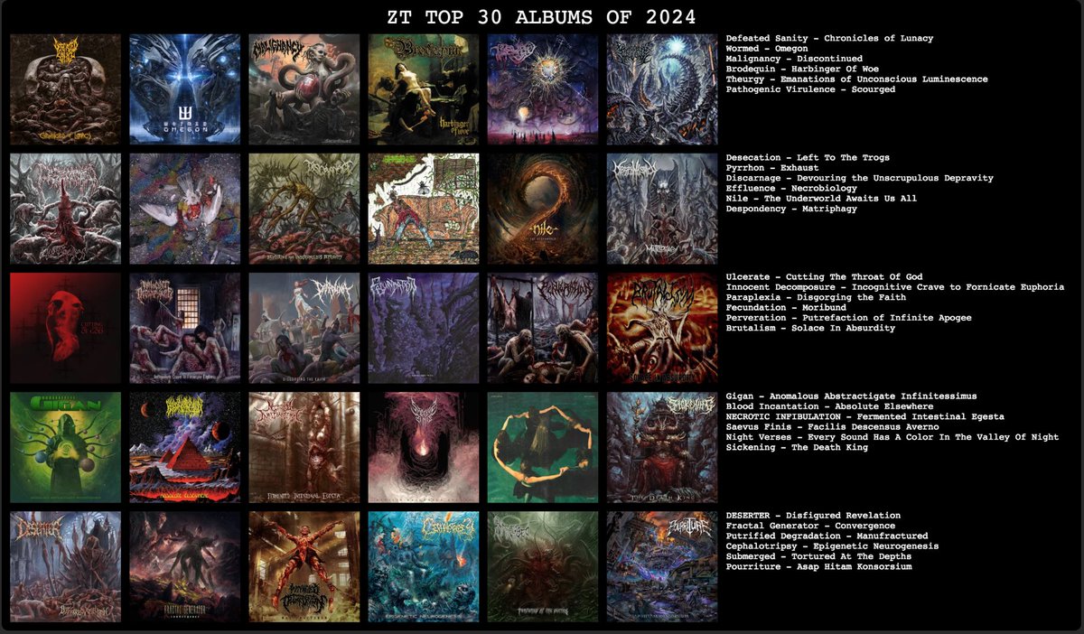 #AOTY

Here it is.  My top 30 of 2024.  Great year for metal.  The order is pretty close.  

Honorable mentions and ep/demos to come 🤘🏻🔥🔥🔥🔥🔥🔥🔥🔥🔥🤘🏻