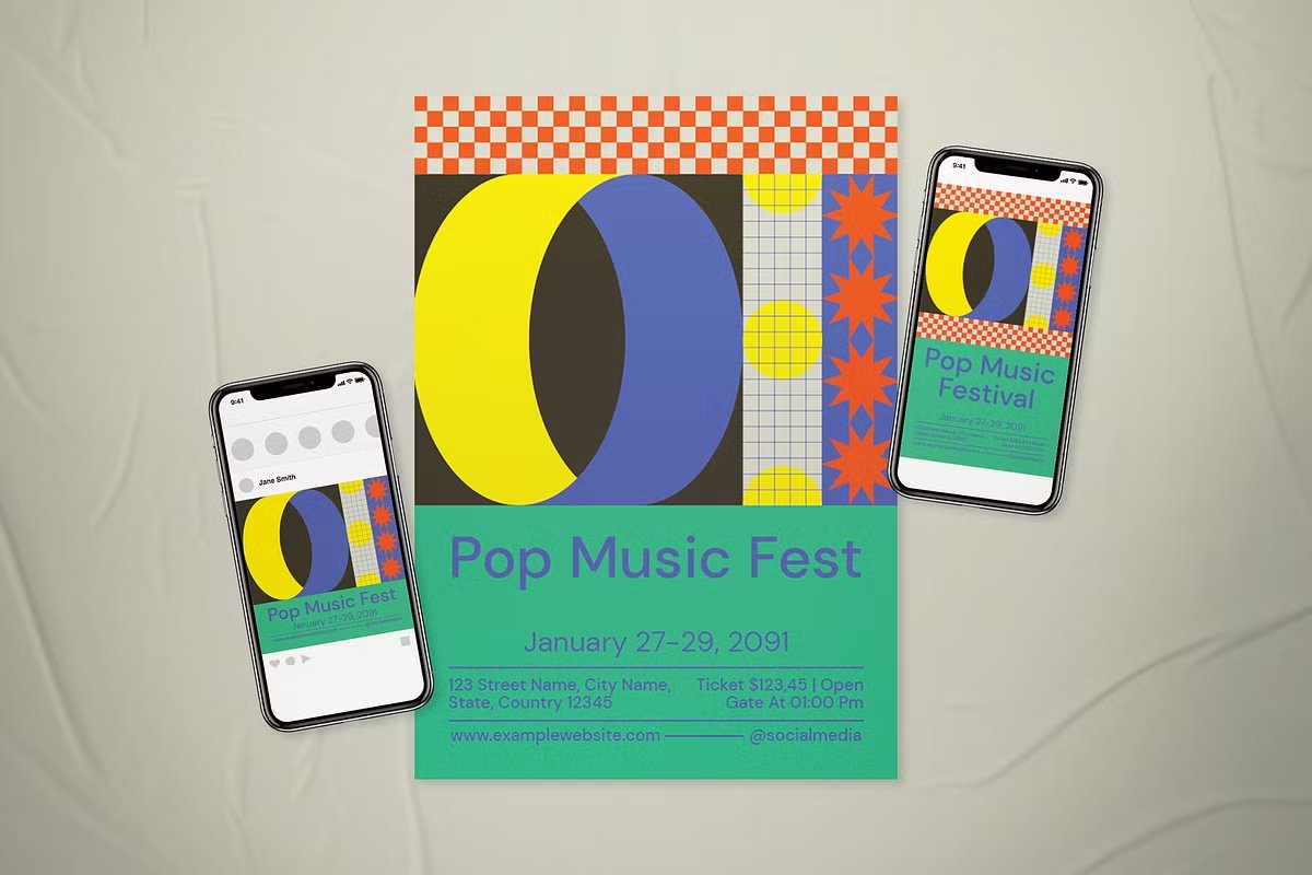 Check out 'Geo Minimalism Pop Music Fest Flyer' at <a href="/CreativeMarket/">Creative Market</a> -> crmrkt.com/Gepgq4 #geo #minimalism #pop #music #flyer #poster #Instagram #instagramstory #story #post #ads #geometric #flatdesign #business #art #music #event #musicfest #festival #nineties #memphis