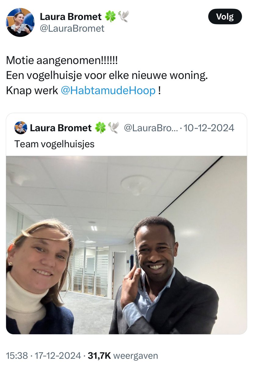 SimoneSays123's tweet image. "Lekker gewerkt vandaag, schatje? Wat heb je vandaag voor de Nederlandse burger kunnen betekenen?"

"Nou, onze motie is aangenomen: elke nieuwe woning krijgt verplicht een vogelhuisje!"
"Oh... En hoe staat het eigenlijk met het bouwen van nieuwe woningen?"
"He, niet miepen hoor,…