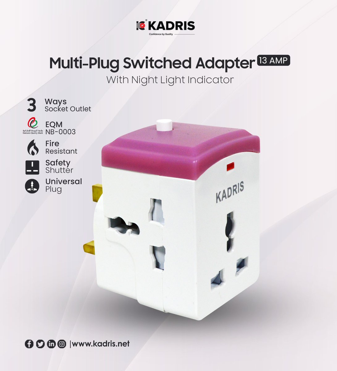 Kadrisae's tweet image. Power up smartly! KADRIS Multi-Plug Switched Adapter with 13 Amp capacity and night light indicator combines convenience, safety, and style for your home or office.

#MultiPlugAdapter #SwitchedAdapter #PowerUpSmart #NightLightIndicator #TechConvenience #HomeEssentials #office