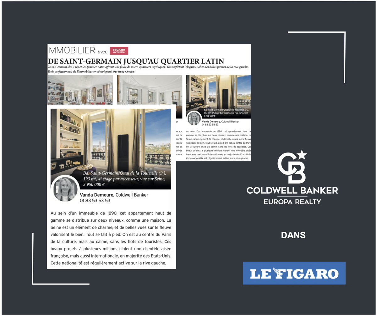 Dans Le Figaro cette semaine, découvrez la mise en valeur d’un bien d’exception du portefeuille de Coldwell Banker Paris, situé dans le 5e arrondissement de Paris, avec vue sur la Seine. 

#ColdwellBanker #Immobilier #Luxe #Paris