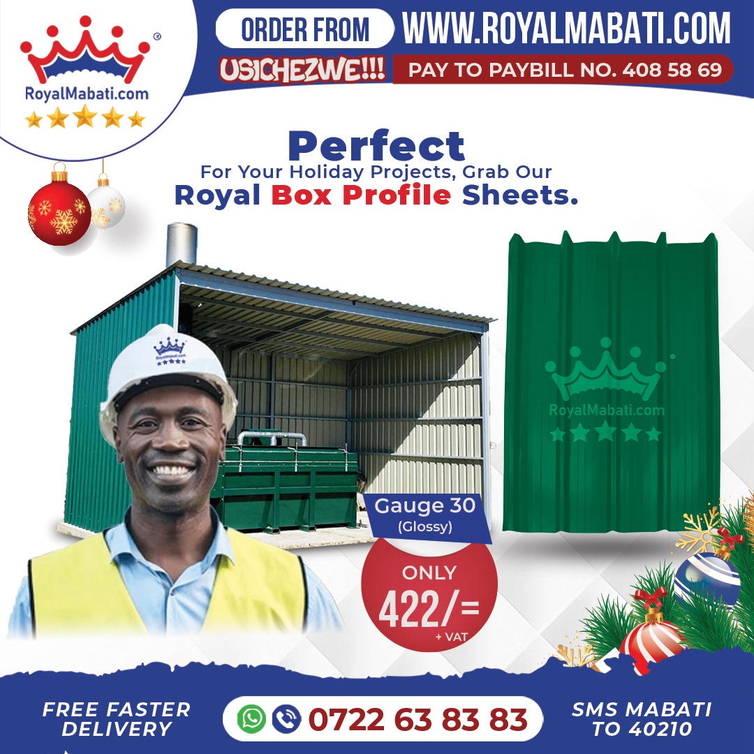 royalmabati_'s tweet image. Give your home a festive-ready finish with Box Profile sheets. Strong, elegant, and ready for the holidays! 🌟 Call/WhatsApp 0722-638383. #DurableRoof #BoxProfileRoof #RoyalMabati