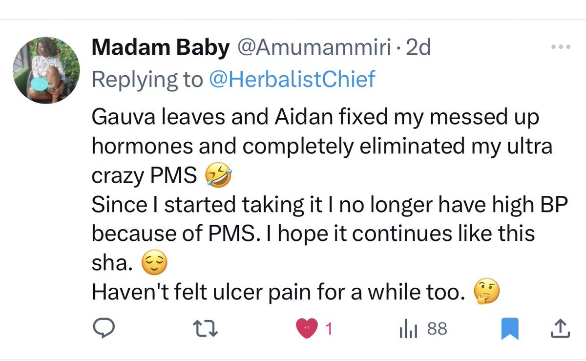 HerbalistChief's tweet photo. High blood pressure fixed
Hormonal imbalance fixed
Painful stomach ulcer fixed
Crazy Premenstrual syndrome fixed

Nature heals. https://t.co/1wyEDT5sms