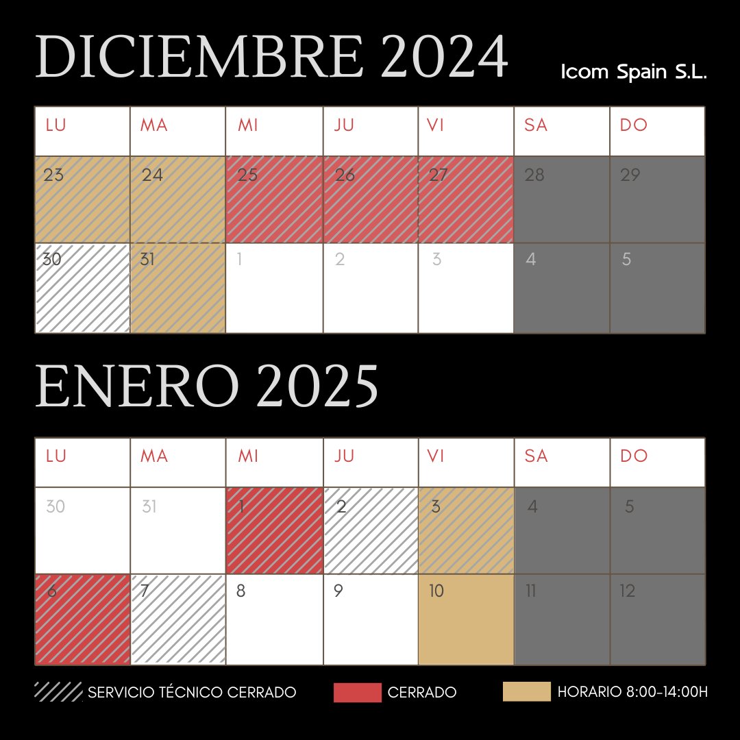 🌲¡Felices fiestas y próspero Año Nuevo!⭐

Apreciamos sinceramente su preferencia y confianza este 2024. ¡Que el próximo año le traiga más éxitos, felicidad y momentos especiales!🥂

#Icom #IcomSpain #FelicesFiestas