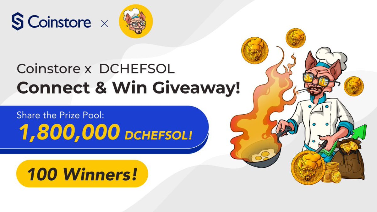 CoinstoreExc's tweet photo. 🎉 Coinstore x DCHEFSOL (@dchefsol) Connect & Win Giveaway! 🎉

🏆 1️⃣0️⃣0️⃣Winners to Share1️⃣,8️⃣0️⃣0️⃣,0️⃣0️⃣0️⃣DCHEFSOL! 🏆

🗓 Dec 18th, 14:00 - Dec 28th, 23:59 UTC+8

🔔Participate in the Giveaway NOW! https://t.co/o0o2VrrS8l

Tips to increase your chances of winning:
🔹 Complete all tasks with high scores.
🔹 Maintain high activity levels in the Global community.

#Coinstore #Giveaway #Airdrop #DCHEFSOL