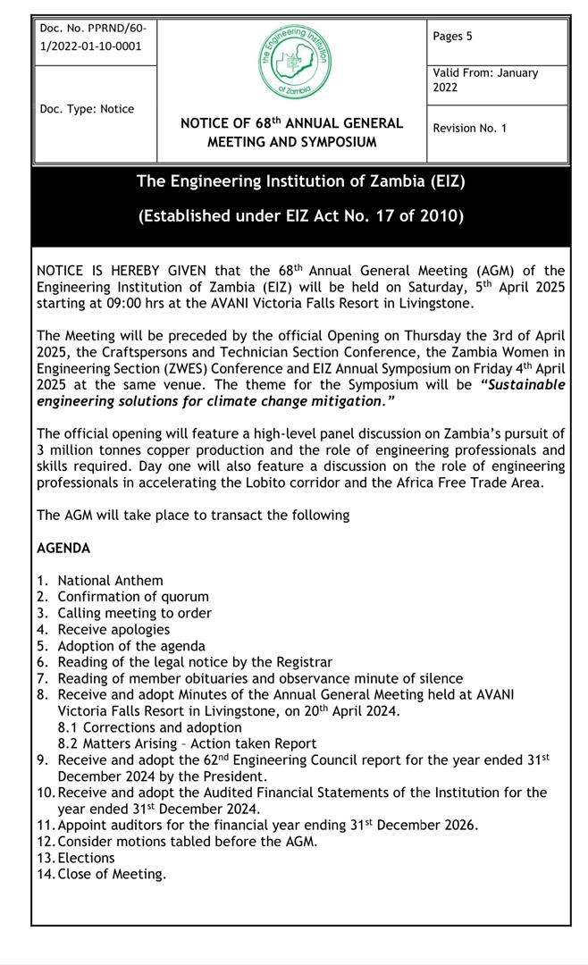 Click on the link below to access the following documents;

1. Legal Notice
2. ⁠Section Nomination Forms 
3. ⁠ZWES Nomination Forms 
4. ⁠2025 Disciplinary Committee 
5. ⁠Call for nominations

eiz.org.zm/Home/Downloads…