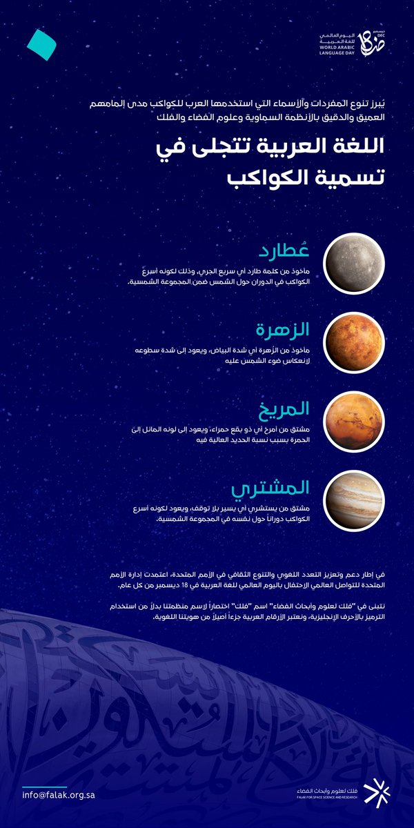 في رحاب لغتنا العربية، 
تدور المعاني في فلكٍ مترابط من الجمال والبيان.

#اليوم_العالمي_للغة_العربية 
#متصل_بالكون