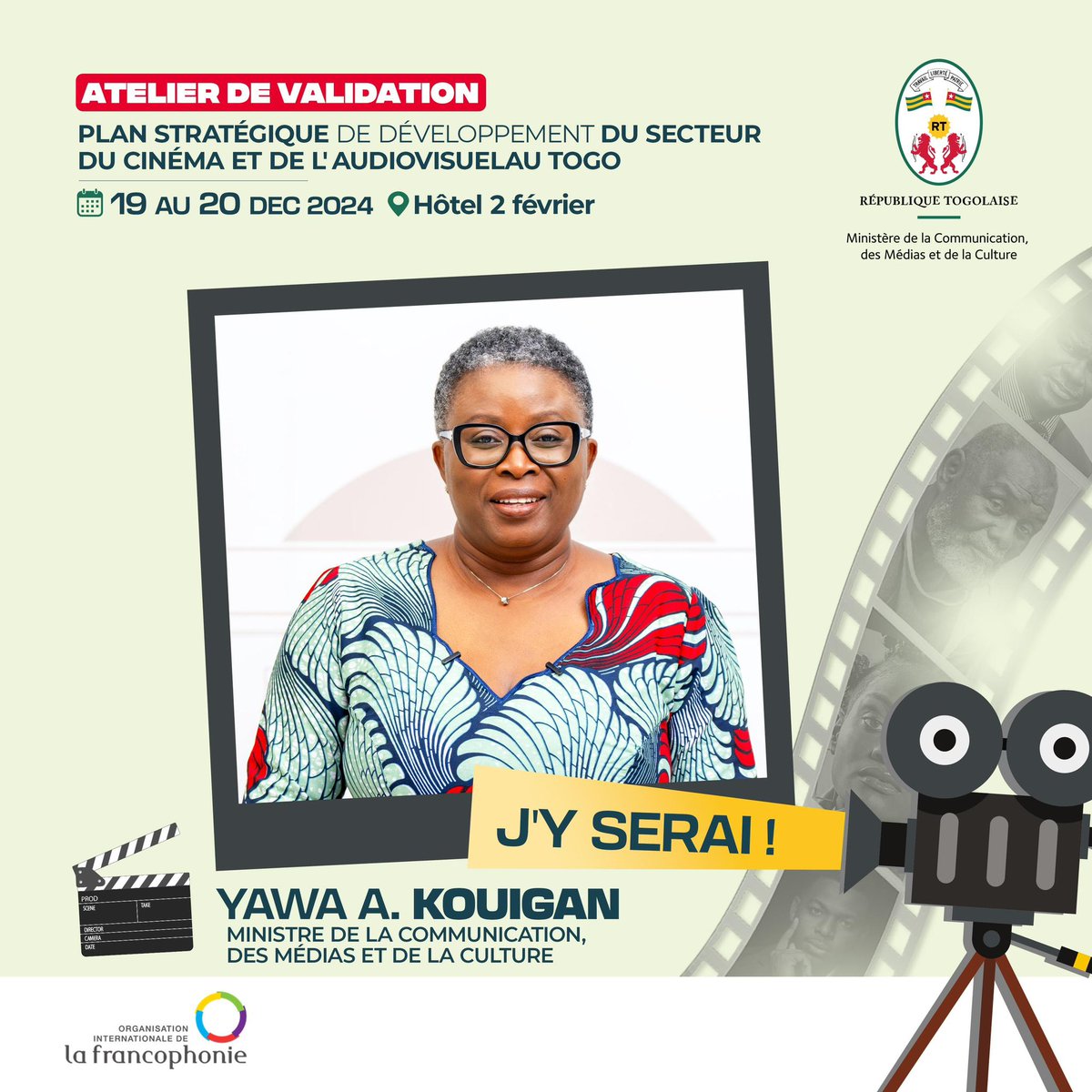 L'atelier de validation de la stratégie de développement du #cinéma et de l’#audiovisuel au Togo réunira des experts et partenaires pour poser les fondements d’une industrie cinématographique dynamique et compétitive, au service du rayonnement culturel de notre pays.

Moteur ! 🎬