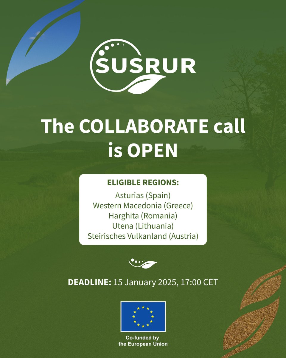 susrurproject's tweet photo. 📢 Are you a tourism SME looking to enhance your sustainability and digital strategies? The SUSRUR COLLABORATE Program is here to help!
🔍 LEARN MORE: https://t.co/4SxRWpmE6H
#sustainabletourism #innovation #ruraltourism #EISMEA https://t.co/cVLccYJTmp