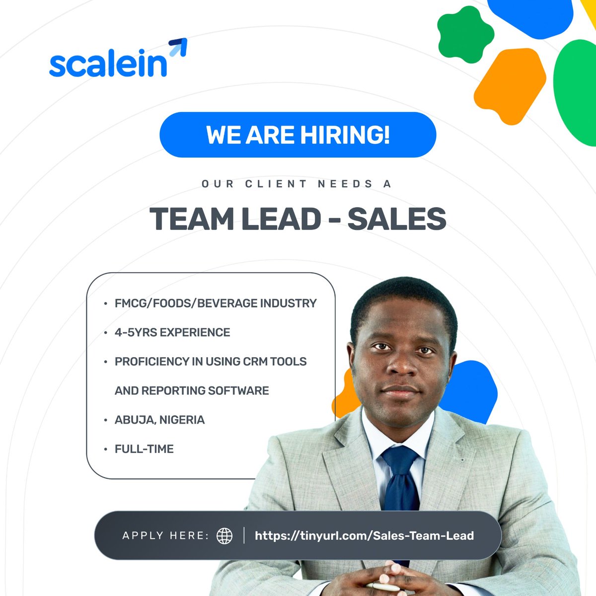 Would you like to lead a sales team? 

We are hiring an experienced Sales Team Lead!

If you have experience in FMCG, CRM skills, and a drive for success, this is an opportunity for you.

 Apply now> tinyurl.com/Sales-Team-Lead

#Scalein